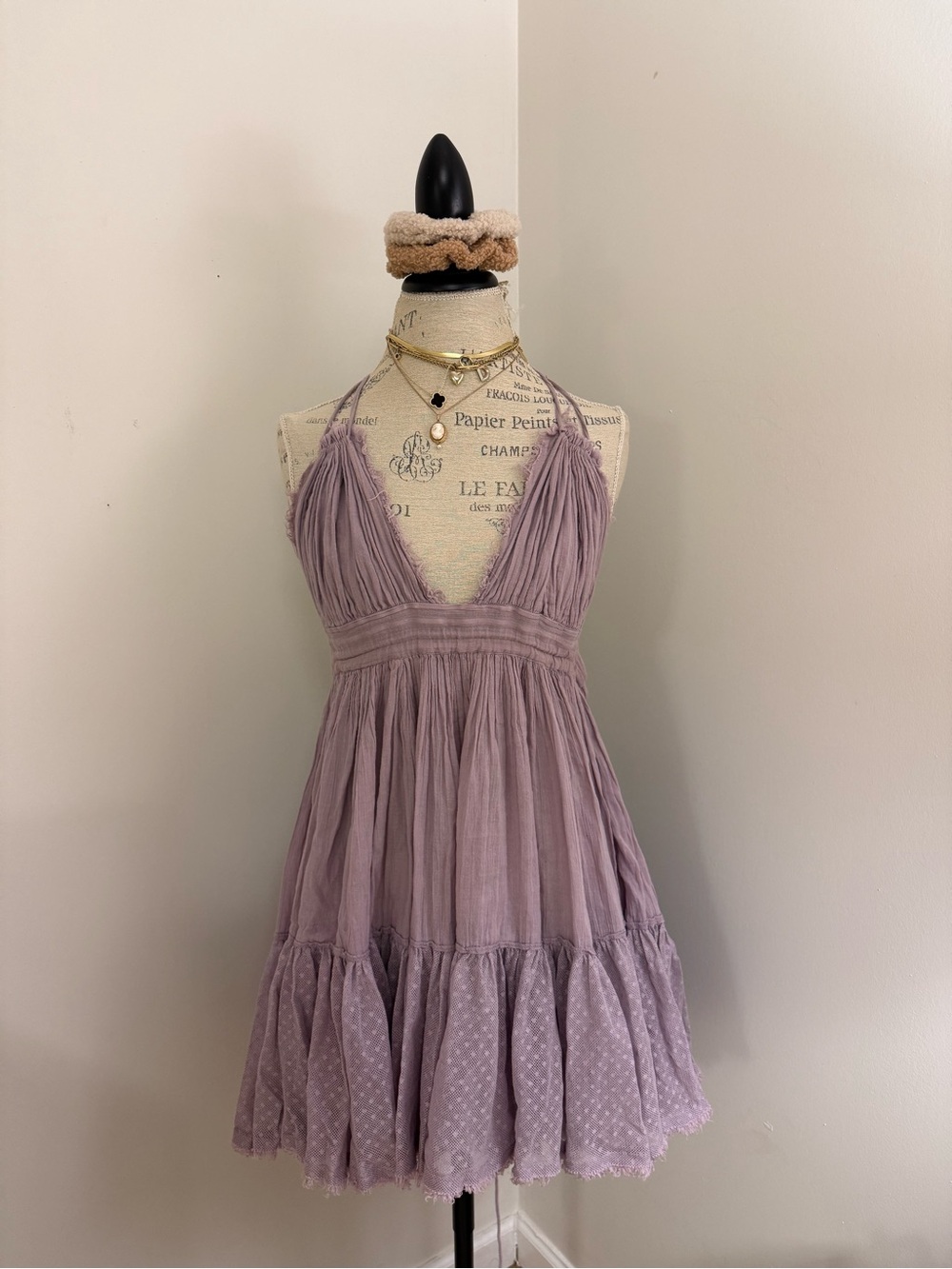 Free People Dusty Lavender V-Neck Tiered Mini Dress